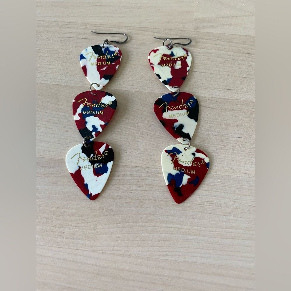 Multicolored Fender Pick Earrings with Sterling Silver Hook